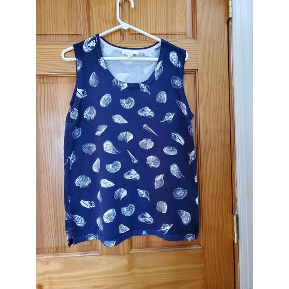 Isaac Mizrahi Womens Shirt Sz S Blue Sea Shells Tunic Tank Top Blouse Beach Pool - Picture 1 of 5